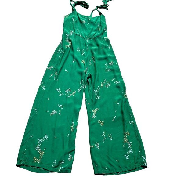 Faithfull The Brand Size L Green Floral Elsa Tie Shoulder Wide Leg Jumpsuit - Picture 2 of 16